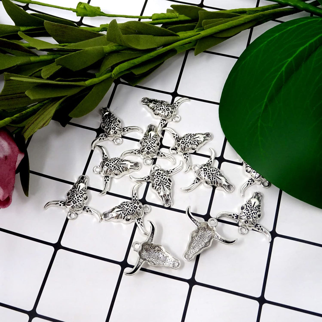 50PCS Alloy Cow Charms Pendant Western Cattle Head Charms for Earring Necklace Bracelet Keychain Jewelry Craft Making