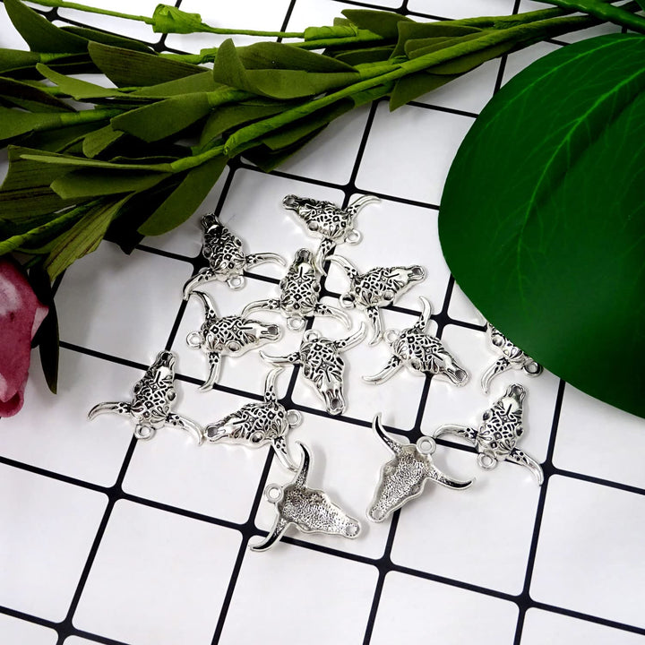 50PCS Alloy Cow Charms Pendant Western Cattle Head Charms for Earring Necklace Bracelet Keychain Jewelry Craft Making
