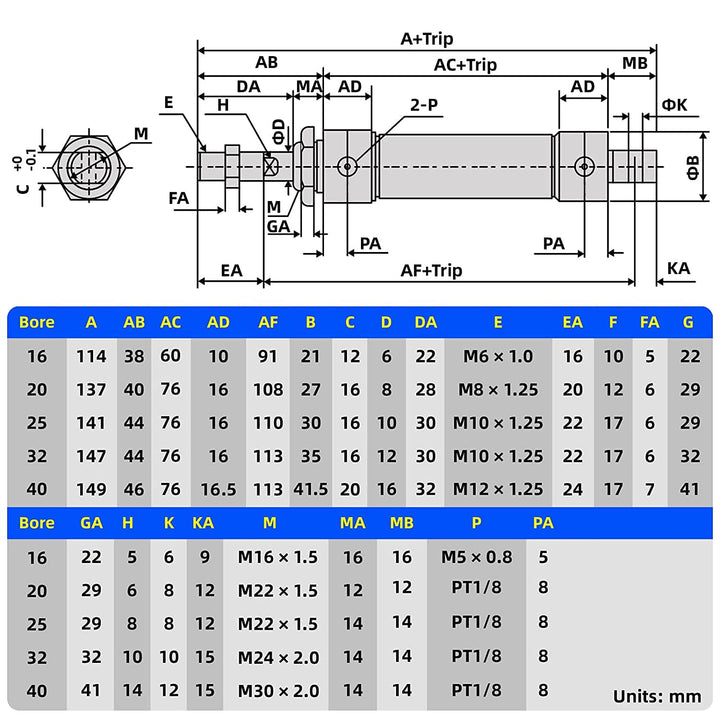 32mm Bore 150mm Stroke Air Cylinder Double Action with Y Connector and 2Pcs 8mm Fitting MAL32x150