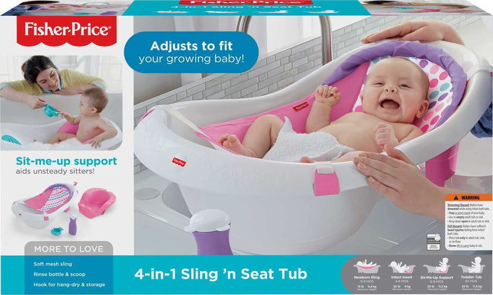 Baby To Toddler Bath 4-In-1 Sling ‘N Seat Tub With Removable Infant Support And 2 Toys, Pink