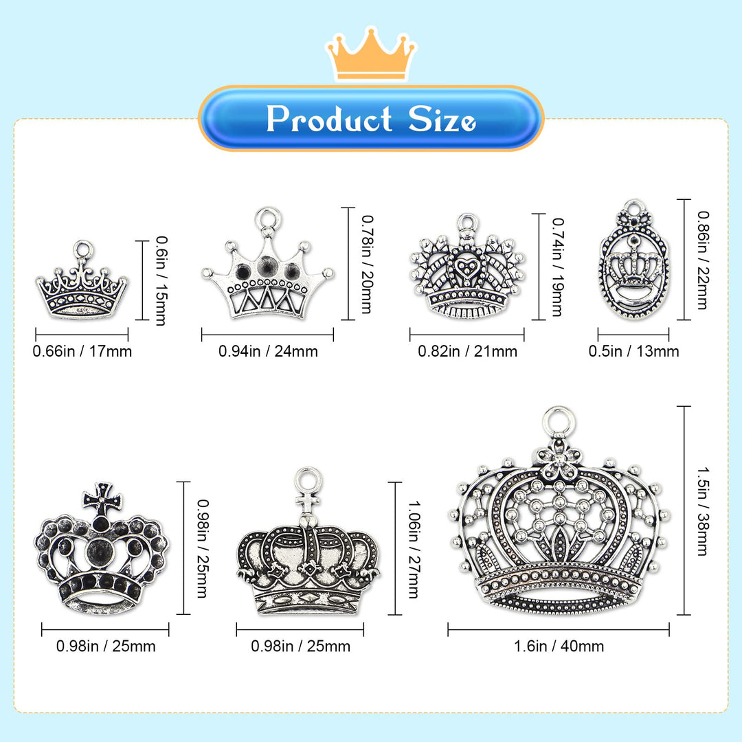 Crown Charms Pendants Beads, Vintage Silver Multistyle Crown Charm Pendant Connector for DIY Jewelry Making Accessaries Craft Supplies Bulk Lots, 25 Pcs