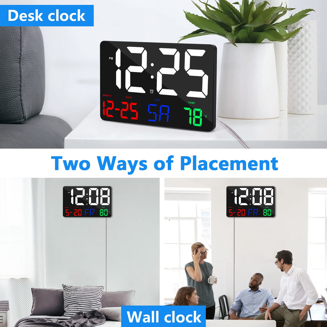 Digital Wall Clock,11.5 LED Digital Alarm Clock Large Display,with Remote Control,Adjustable Brightness, Calendar, Temperature, Snooze, 12/24 H, for Living Room, Office, Bedroom, Elderly, Adults