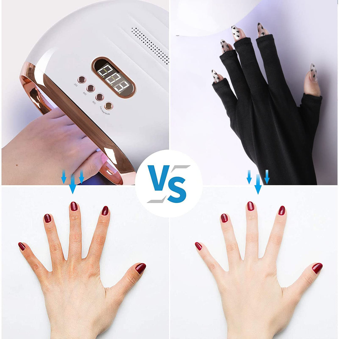 Anti UV Gloves Gel Nail Lamp UV Shield Glove,Professional Protection Gloves for Manicures,Protect Hands Nail Art Stretchy Fingerless Glove for Home Outdoor(Black)