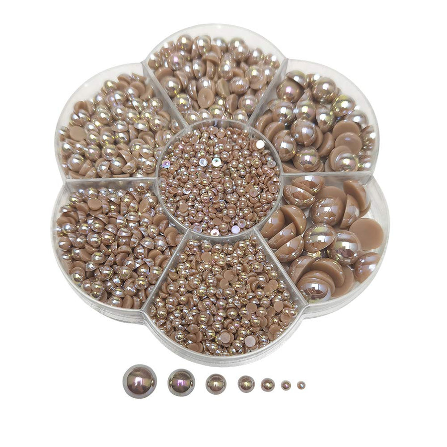 3000PCS 1 Box Brown Round Flatback Half Pearls Bead Loose Beads Gem (Brown Half Ball)