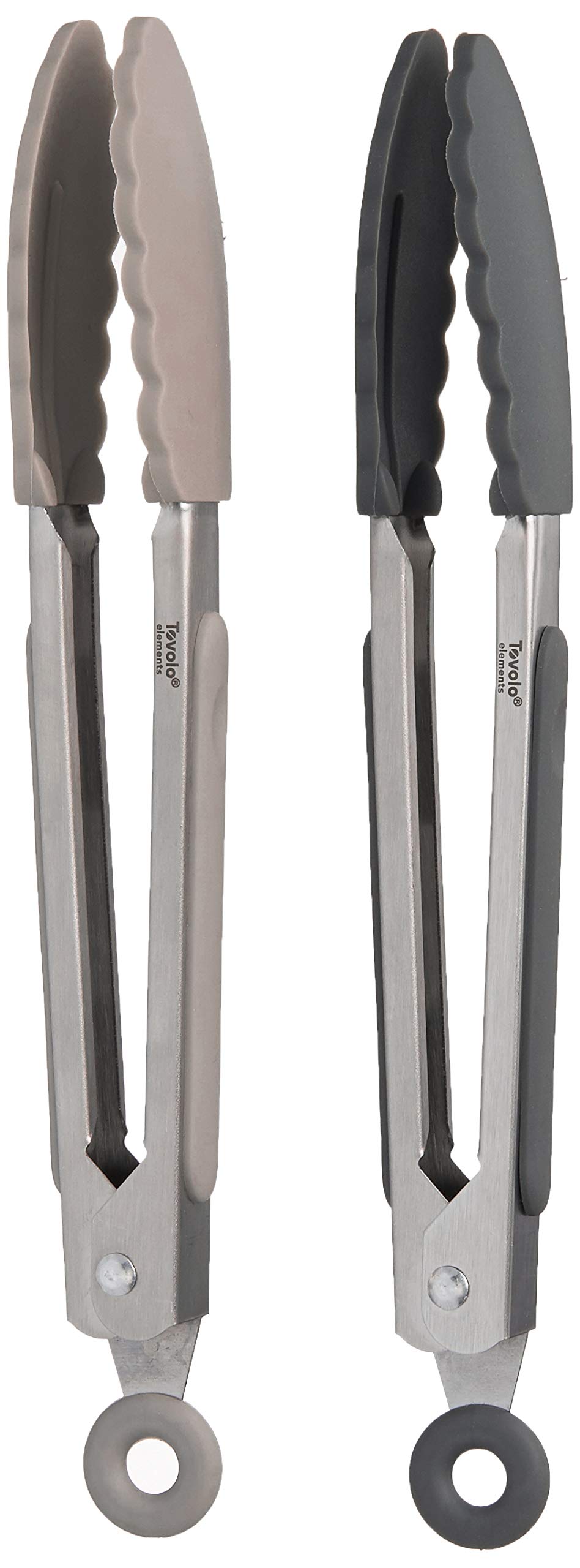 Kitchen Cooking Mini Stainless Steel Tongs 7 with Silicone Grip & Easy Lock Mechanism for Serving, Salad, and Ice, Set of 2, Charcoal & Warm Gray