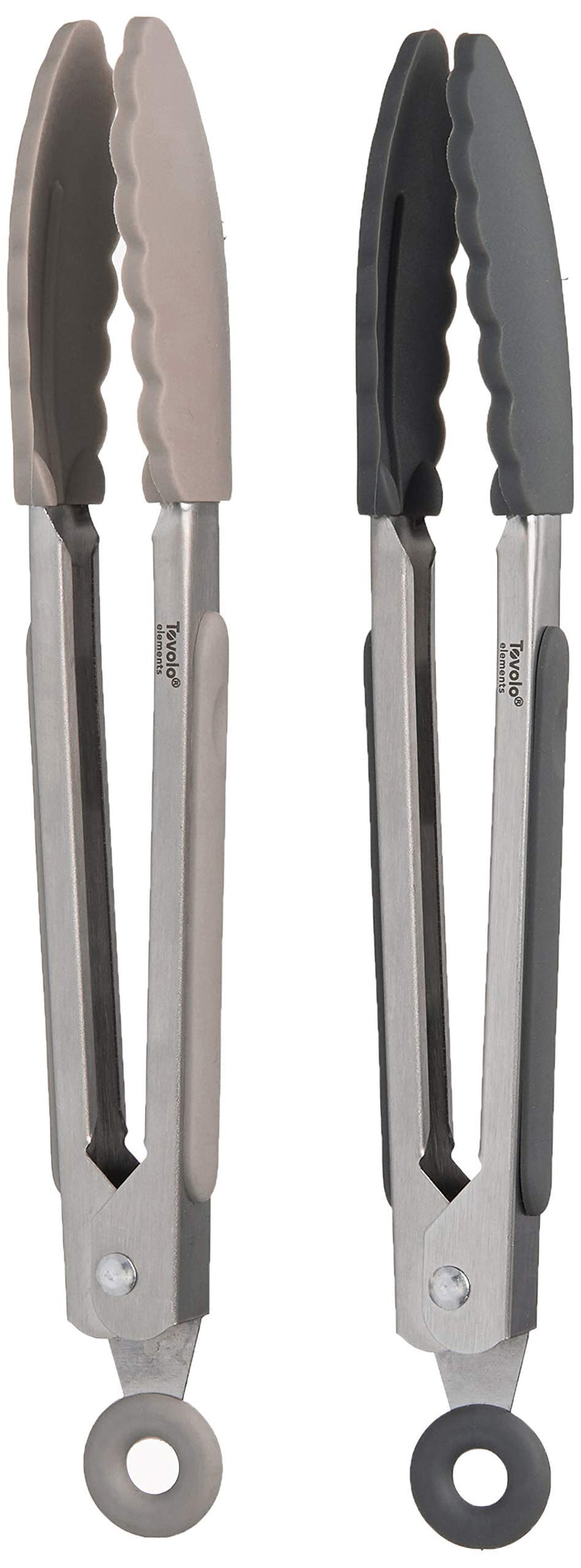 Kitchen Cooking Mini Stainless Steel Tongs 7 with Silicone Grip & Easy Lock Mechanism for Serving, Salad, and Ice, Set of 2, Charcoal & Warm Gray