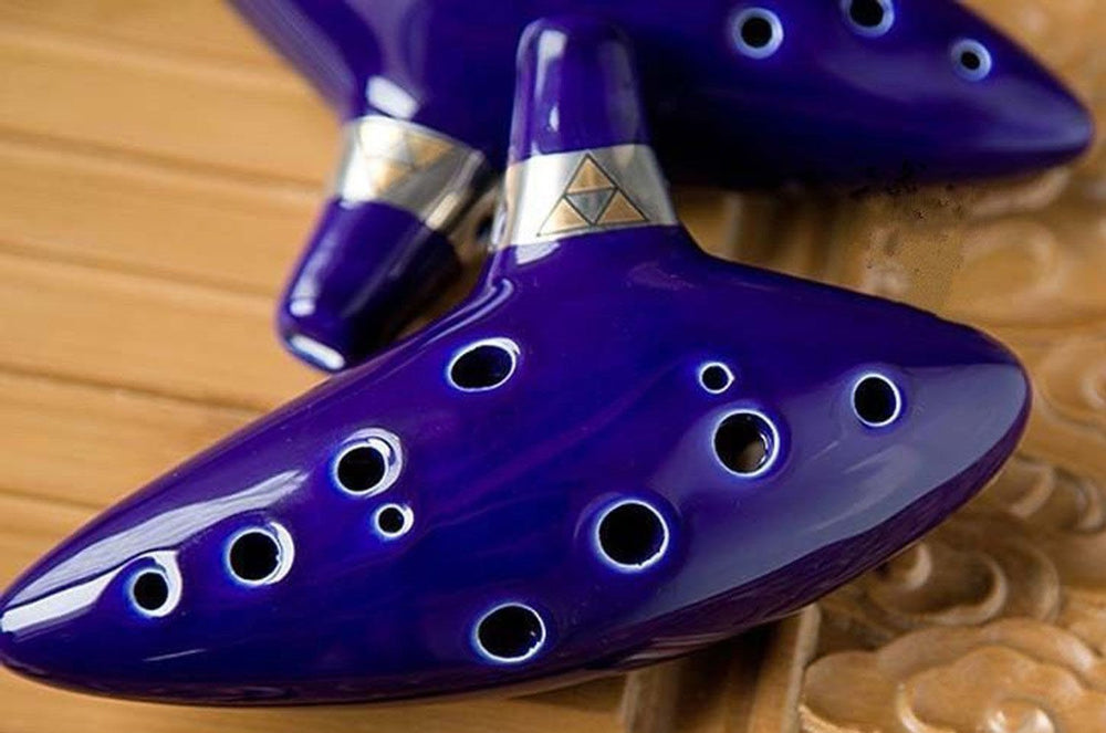 12 Hole Ocarina Alto C Ceramic Ocarina Flute Musical Instrument with Song Book (Neck Strap Cord with Random Color)- Blue