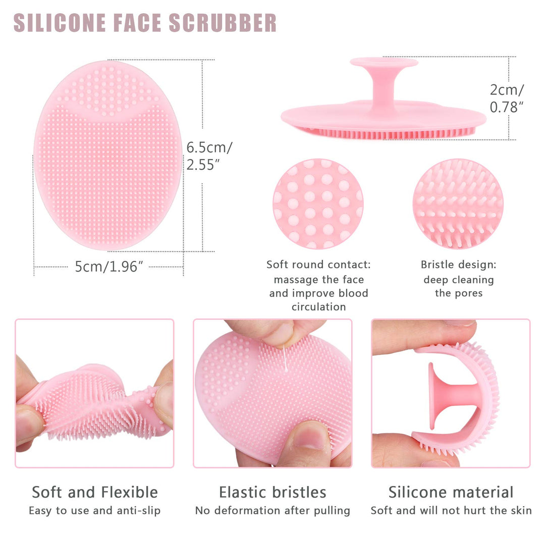 Silicone Facial Cleansing Brush, 5pcs Face Scrubber, 5pcs Nose Blackhead Remover and 5pcs Double-Sided Exfoliating Lip Brush Lip Exfoliator Tool for Sensitive, Delicate, Dry Skin, Set of 15
