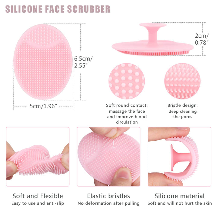 Silicone Facial Cleansing Brush, 5pcs Face Scrubber, 5pcs Nose Blackhead Remover and 5pcs Double-Sided Exfoliating Lip Brush Lip Exfoliator Tool for Sensitive, Delicate, Dry Skin, Set of 15