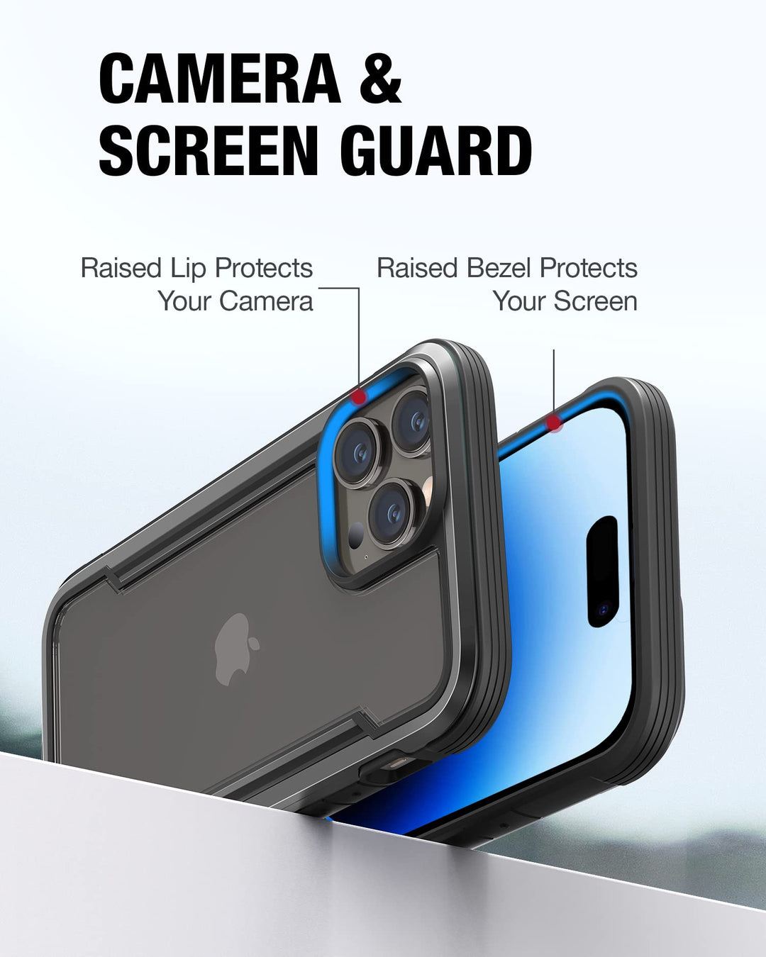 Shield for iPhone 14 Pro Max Case, Shockproof Protective Clear Case, Military Grade 10ft Drop Tested, Durable Aluminum Frame, Anti-Yellowing Technology Case, 6.7 inch, Black