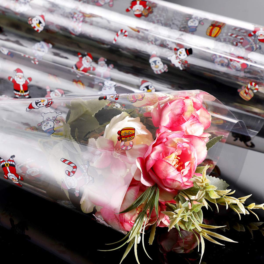 Clear Cellophane Wrap Roll Santa Claus Pattern Gift Wrappings 2.5 Mil Thick Cellophane Wrapping Paper for Christmas Gifts, Baskets, Flowers, Food, Crafts (3000x40cm)