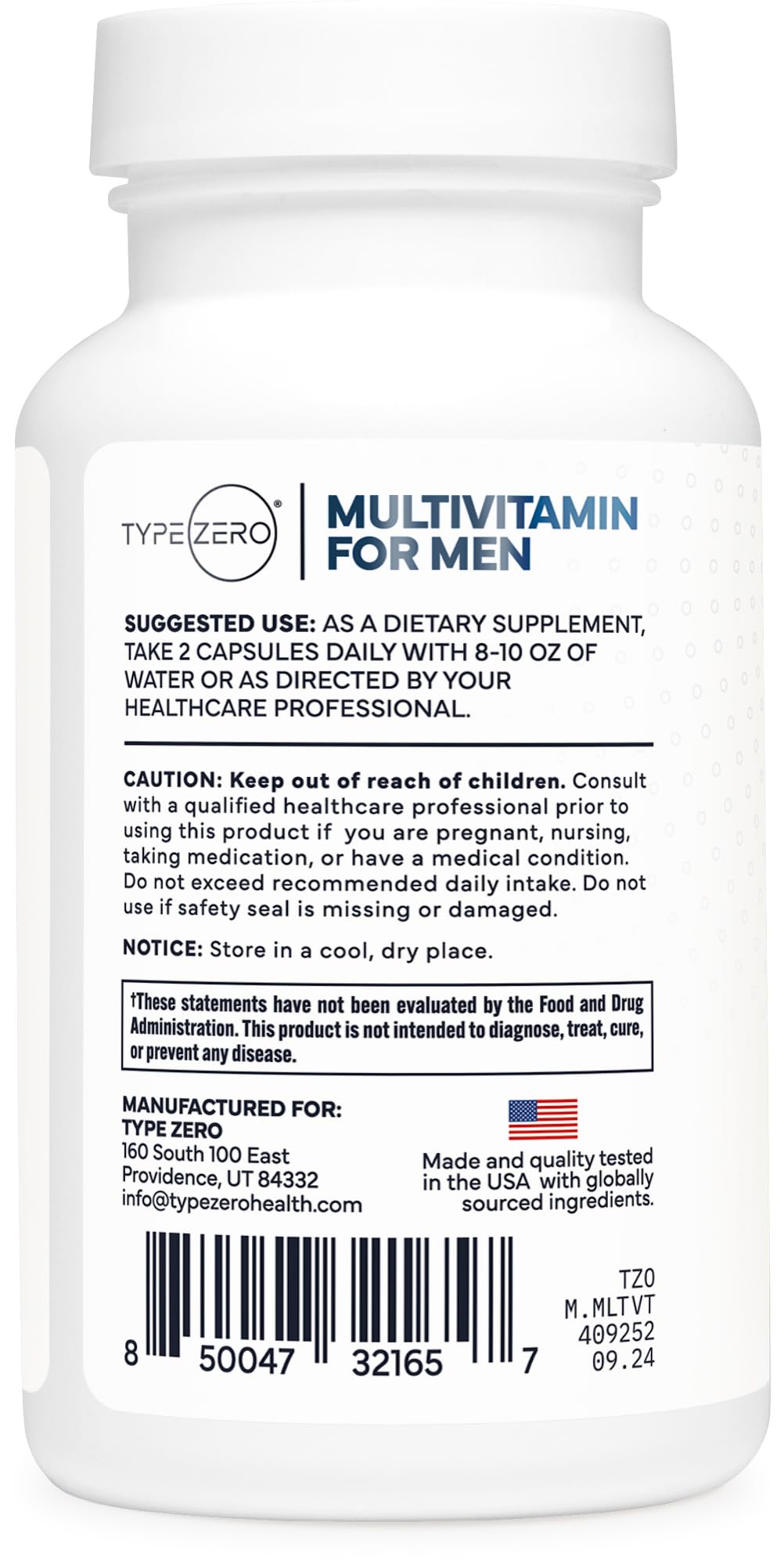 Multivitamin Capsules for Men (120 Capsules) (1200 mg) - Gluten-Free, 60 Servings
