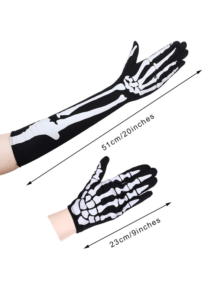 2 Pairs Halloween Skeleton Gloves Long Short Skull Claw Ghost Bone Gloves for Halloween Cosplay Party Props