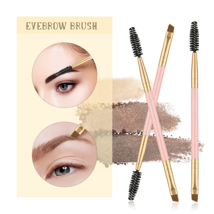 GPLUS 3 Pieces Double Handle Eyebrow Brush Spoolie and Eyebrow Comb Apply for Brow Powder Brow Powders Waxes Gels and Blends (2 Pink+ 1 Black)