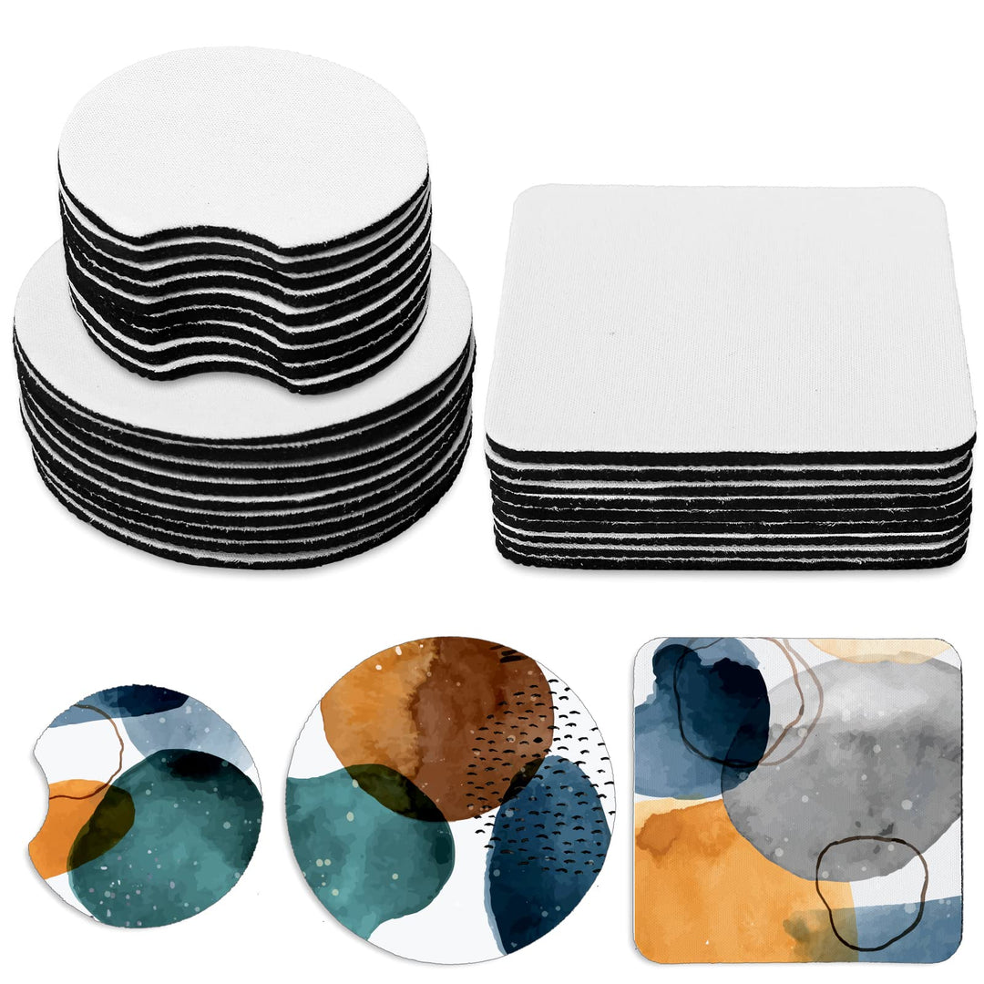 Sublimation Blanks Car Coasters Round Square Sublimation Blank Cup Coasters 3.5 x 3.5 Inch Blank Rubber Coasters Heat Transfer Cup Mat for Small Business Gift DIY Home Kitchen Decor, 45Pcs
