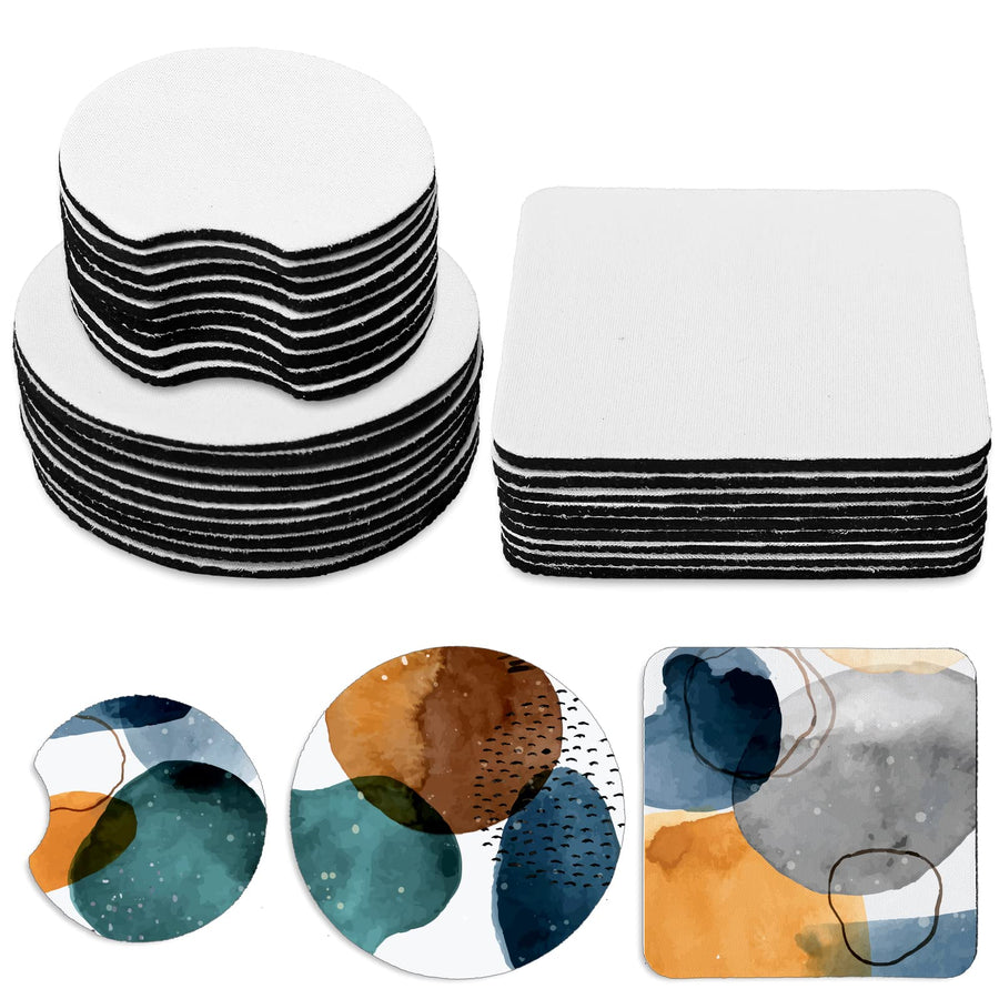 Sublimation Blanks Car Coasters Round Square Sublimation Blank Cup Coasters 3.5 x 3.5 Inch Blank Rubber Coasters Heat Transfer Cup Mat for Small Business Gift DIY Home Kitchen Decor, 45Pcs