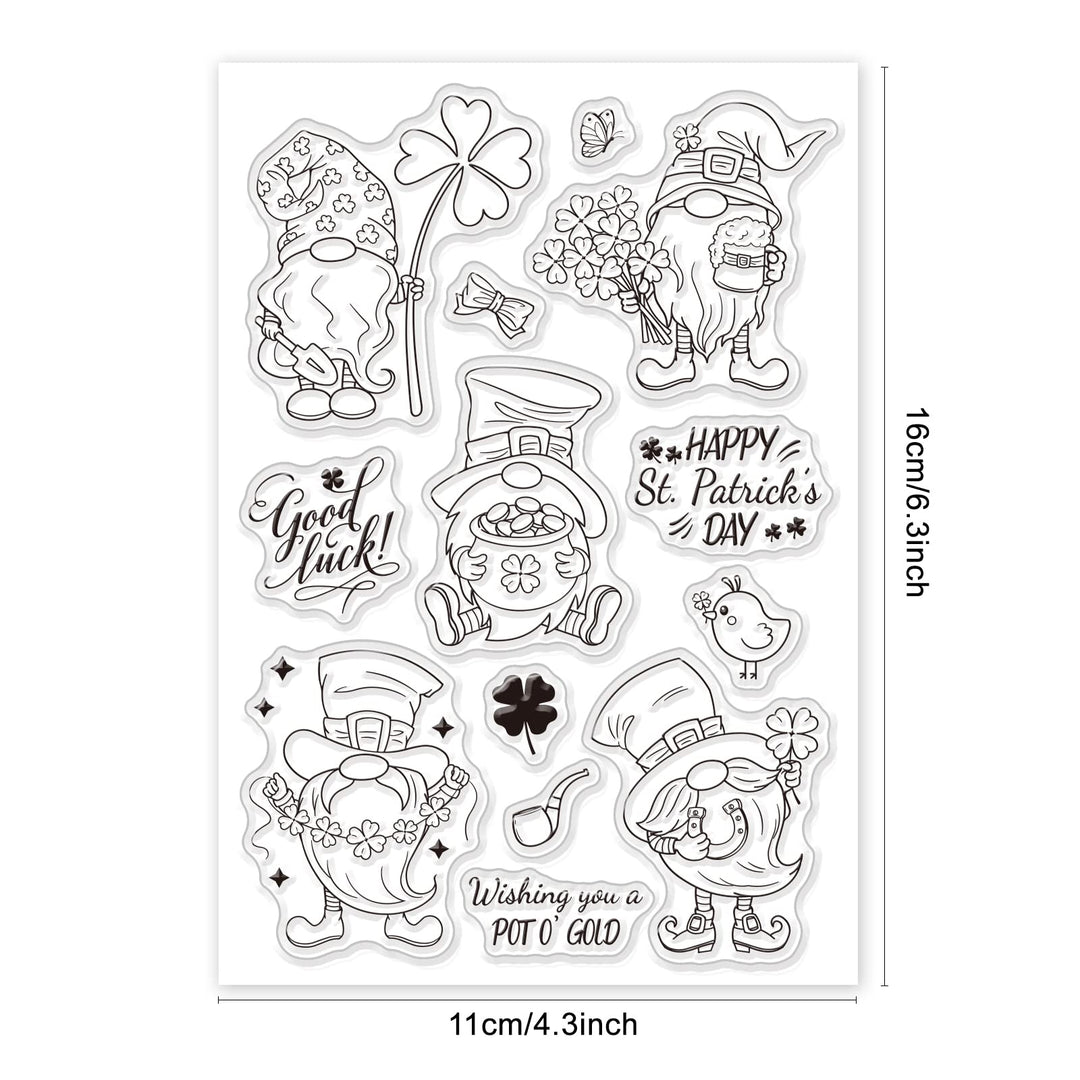 Gnome Silicone Clear Stamps Elf Transparent Stamp for Saint Patrick Day's Day Christmas Birthday Valentine's Day Cards Making DIY Scrapbooking Photo Album Decoration Paper Craft