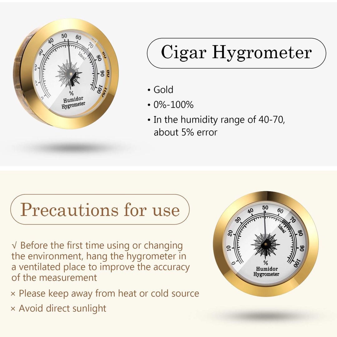 2 Pieces Hygrometer Analog Hygrometer Mechanical Round Hygrometer Humidity Gauge for Cabinet Cans, 2 Inch (Gold)