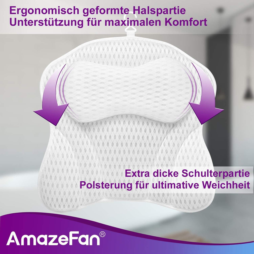Luxury Bath Pillow, Ergonomic Bathtub Spa Pillow with 4D Air Mesh Technology and 6 Suction Cups, Helps Support Head, Back, Shoulder and Neck, Fits All Bathtub, Hot Tub and Home Spa(US Patent)