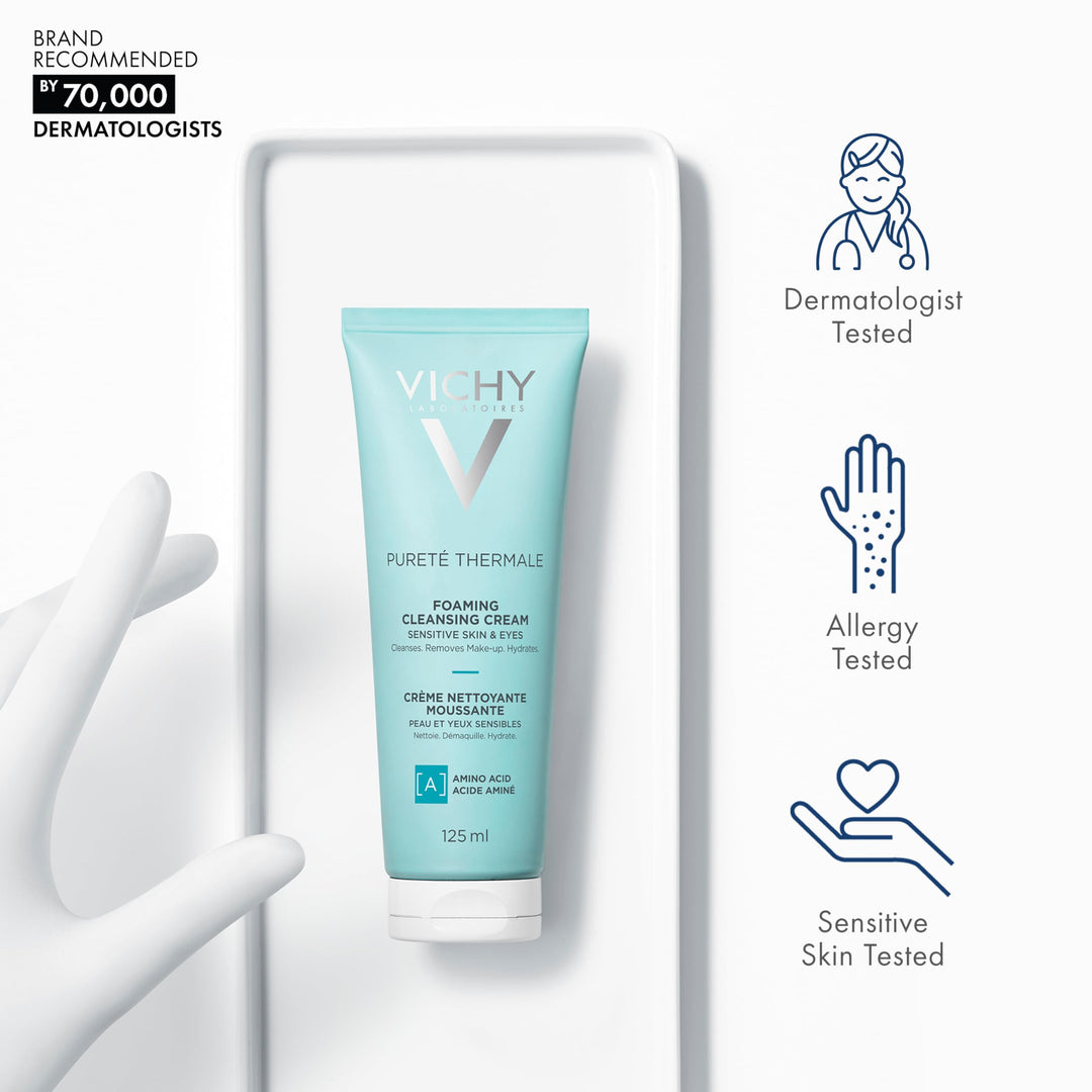 Pureté Thermale Foaming Cleansing Cream | Foaming Face Wash & Makeup Remover With Purisoft & Vitamin B5 | Sensitive Skin Tested | Cleanses, Removes Makeup & Hydrates | Soap Free | Non-Drying