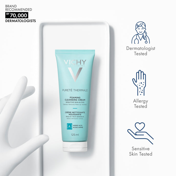 Pureté Thermale Foaming Cleansing Cream | Foaming Face Wash & Makeup Remover With Purisoft & Vitamin B5 | Sensitive Skin Tested | Cleanses, Removes Makeup & Hydrates | Soap Free | Non-Drying