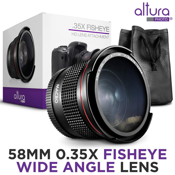 58MM 0.35x Fisheye Wide Angle Lens (w/Macro Portion) for DSLR Cameras EOS Rebel 70D 77D 80D 90D T8i T7 T7i T6i T6s T6 T5i T5 T4i T3i T100 SL1 SL2 SL3