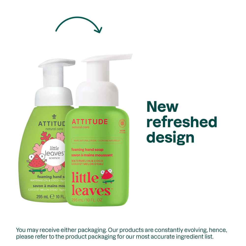 ATTITUDE Natural Foaming Hand Soap for Kids, Hypoallergenic Plant-Based Formula, Vegan and EWG Verified, Watermelon & Coco, 10 Fl Oz