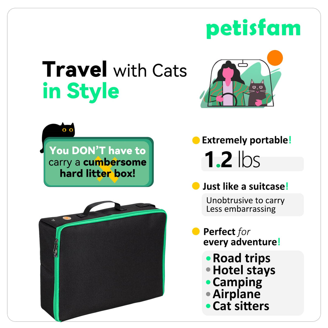 Portable Cat Travel Litter Box. No Leakage, Smell and Messes. One-Handed Carrying for Road Trip, Hotel Stays, Car and Airplane