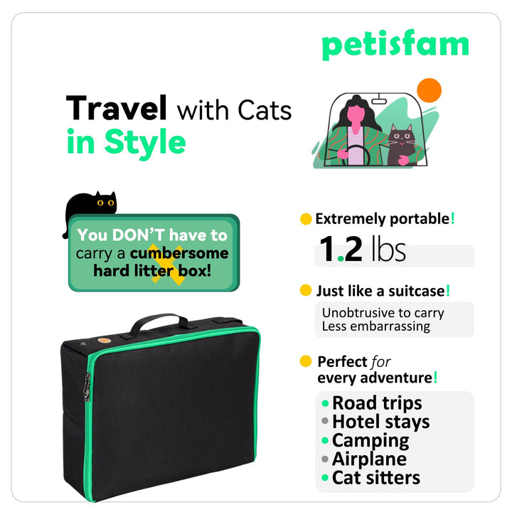 Portable Cat Travel Litter Box. No Leakage, Smell and Messes. One-Handed Carrying for Road Trip, Hotel Stays, Car and Airplane