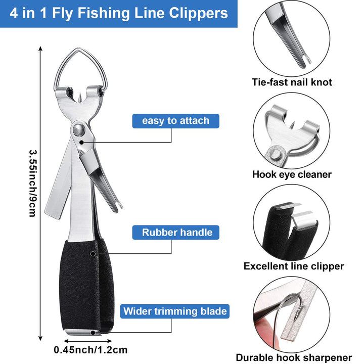 8 Pieces Fly Fishing Tools Accessories Include 4 in 1 Fly Line Clipper Black Knot Tyer Fishing Line Nipper Fishing Hook Remover Forcep Retractors Keychains and Fishing Lanyard for Anglers