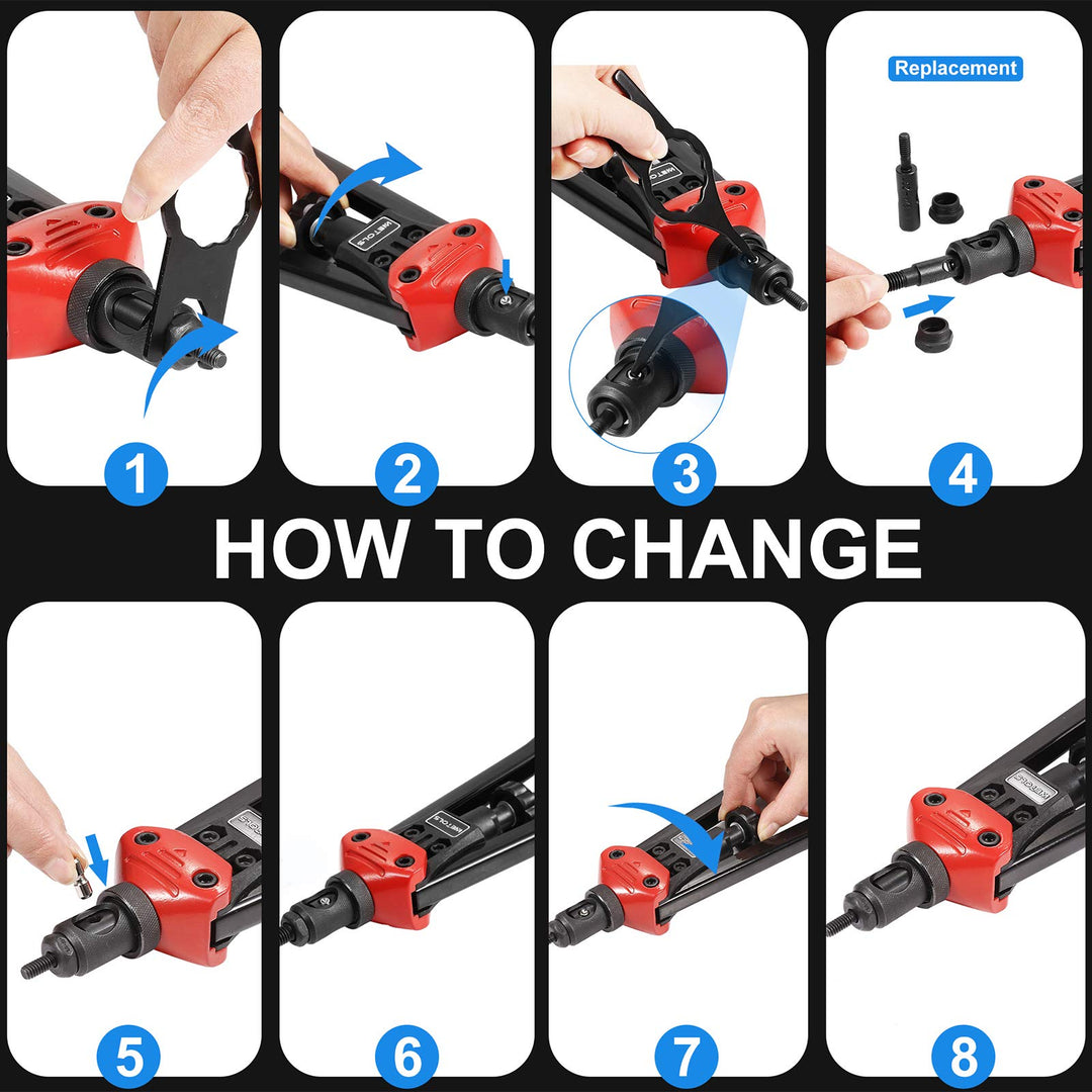 11Pcs Rivet Nut Tool Replacement Mandrels of WE882/WE889, Rivet Nut Tool Accessories Set M3 M4 M5 M6 M8 M10 M12, 10-24, 1/4-20, 5/16-18, 3/8-16 Rivet Nut Tool Spare Parts