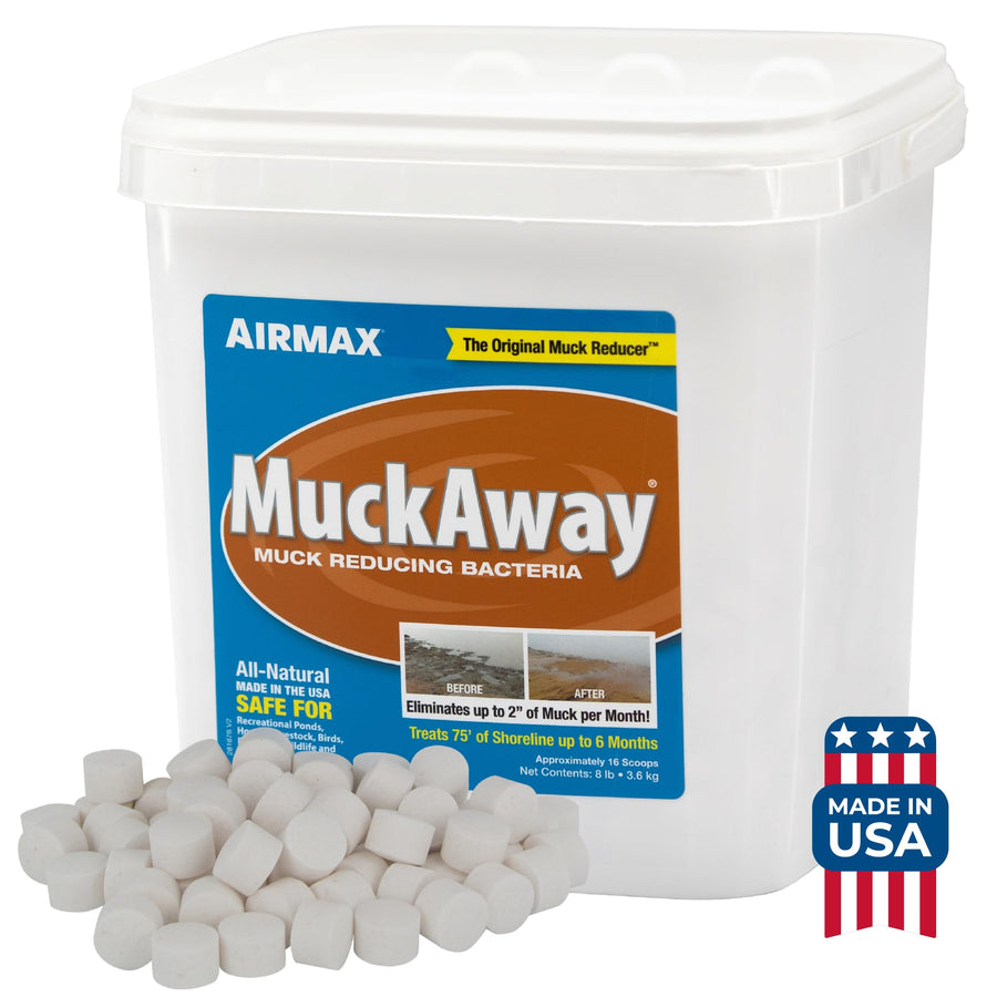 MuckAway, Natural Pond Muck Remover, Cleans & Clears Away Muck & Sludge, Easy to Use Bacteria & Enzyme Tablets, Safe for The Environment, Treats 1,500 Sq Ft, 6 Month Supply, 16 Scoops, 8 lbs