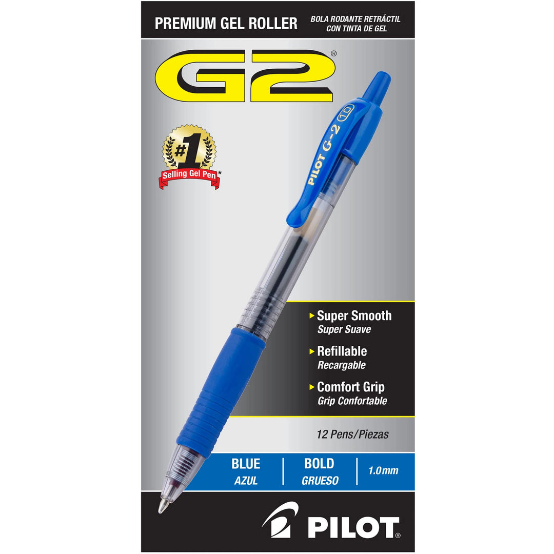 , G2 Premium Gel Roller Pens, Bold Point 1 mm, Pack of 12, Blue