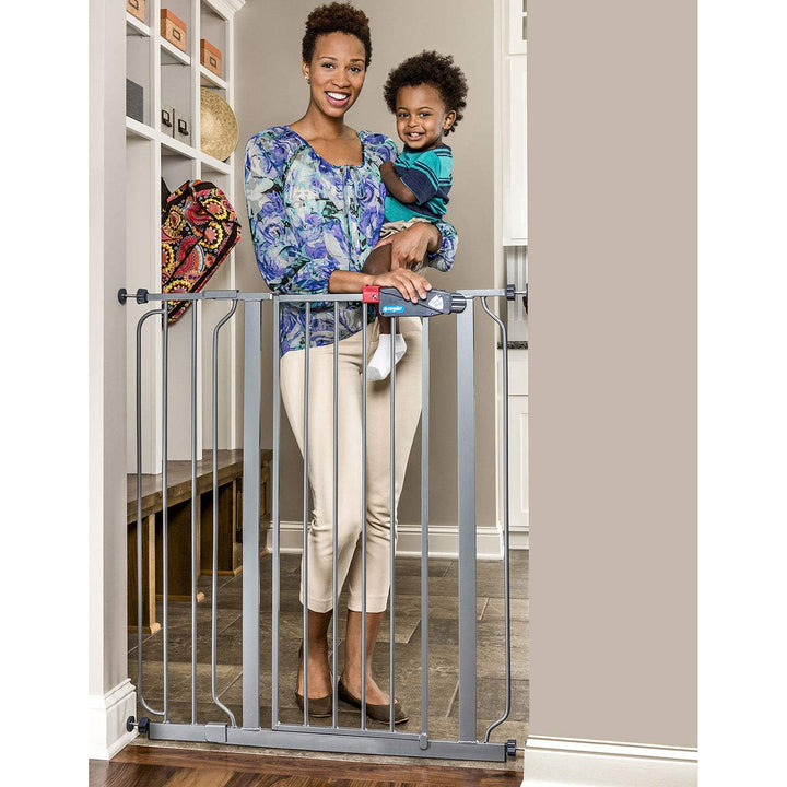 Easy Step Extra Tall Walk Thru Baby Gate, Bonus Kit, Includes 4-Inch Extension Kit, 1 Pack of Pressure Mount Kit and Wall Mount Kit, Platinum