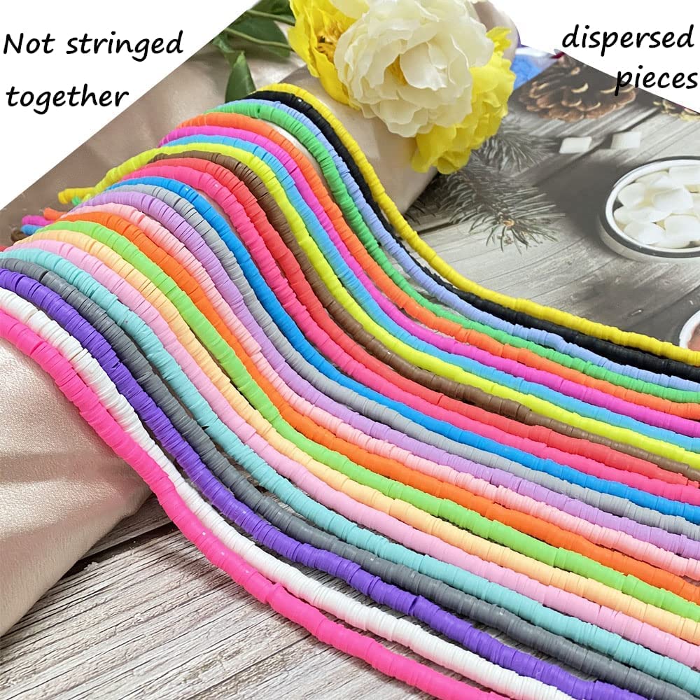 3000pcs Heishi Beads Polymer Clay Beads Flat Round Spacer Beads for Jewelry Making Bracelets Necklace Earring Accessories DIY Handmade Craft (6mm, White)