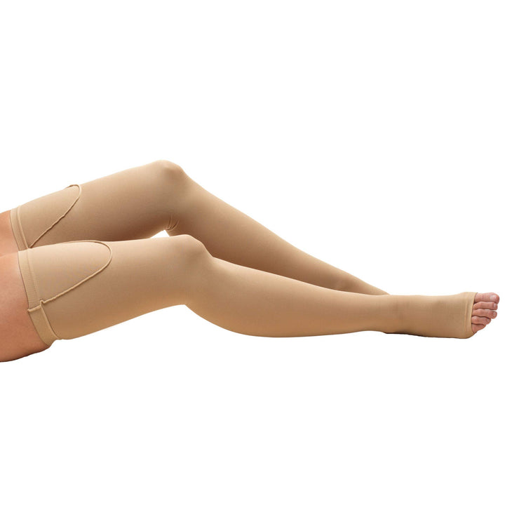 Truform Open Toe, Thigh Length, 18mmHg Anti-Embolism Stockings, Beige, Large