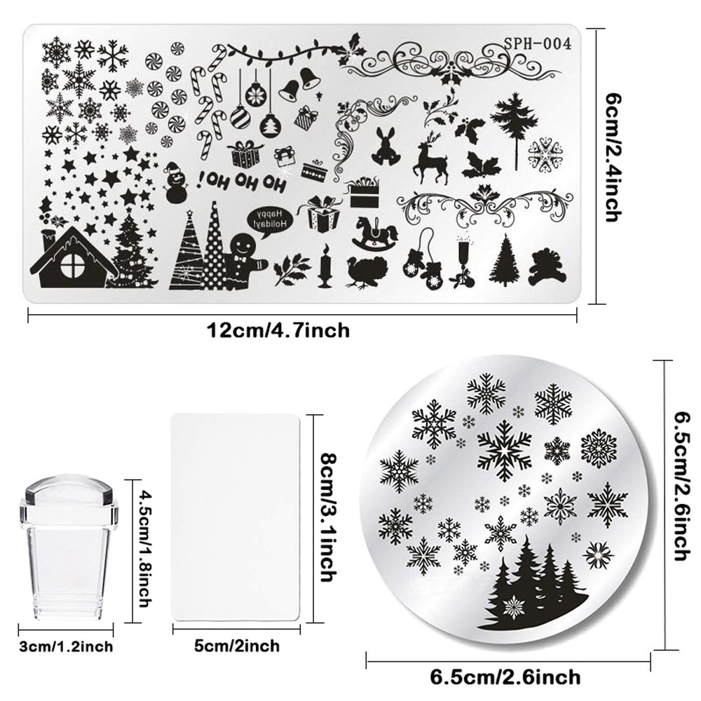 Christmas Nail Art Plates Santa Reindeer Snowflake Image Stamp Templates Stamping Kit - 6 Manicure Stencils Tool Set with 1 Polish Stamper and 1 Scraper by Salon Designs