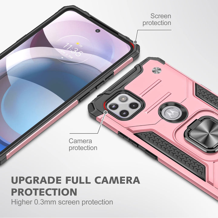 case for Moto one 5g ace Case,Motorola one 5g ace case with HD Screen Protector,Cases with Rotating Holder Kickstand Non-Slip Hybrid Rugged Case for Motorola one 5g ace 6.7-KKRose Gold