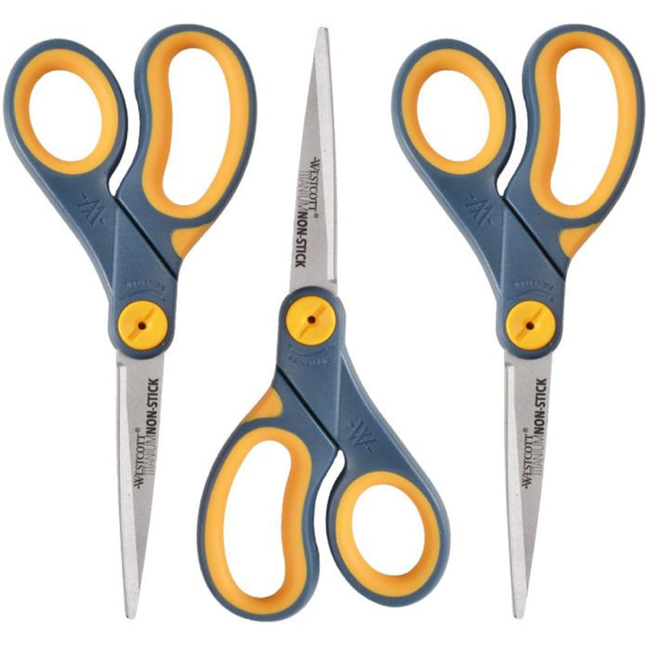 8 Titanium-Bonded Non-Stick Scissors For Office & Home, Gray/Yellow, 3 Pack (15454)