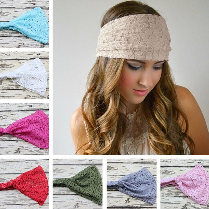 8 Colors/set Women Girl Bandanas Lace Flower Beach Headband Hair Band Chic Wide Headwraps Accessories Hot Sale (8 Colors/set)