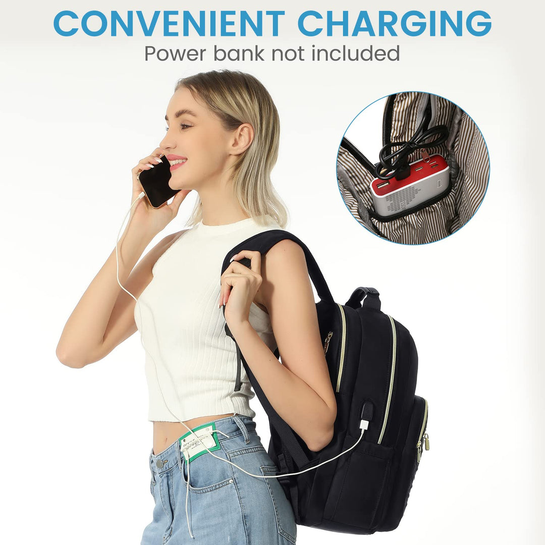 Laptop Backpack for Women, Stylish Quilted Backpacks Purse for Business Work Travel, Computer Bags Bag, with USB Port fits 15.6-inch Laptop, Black