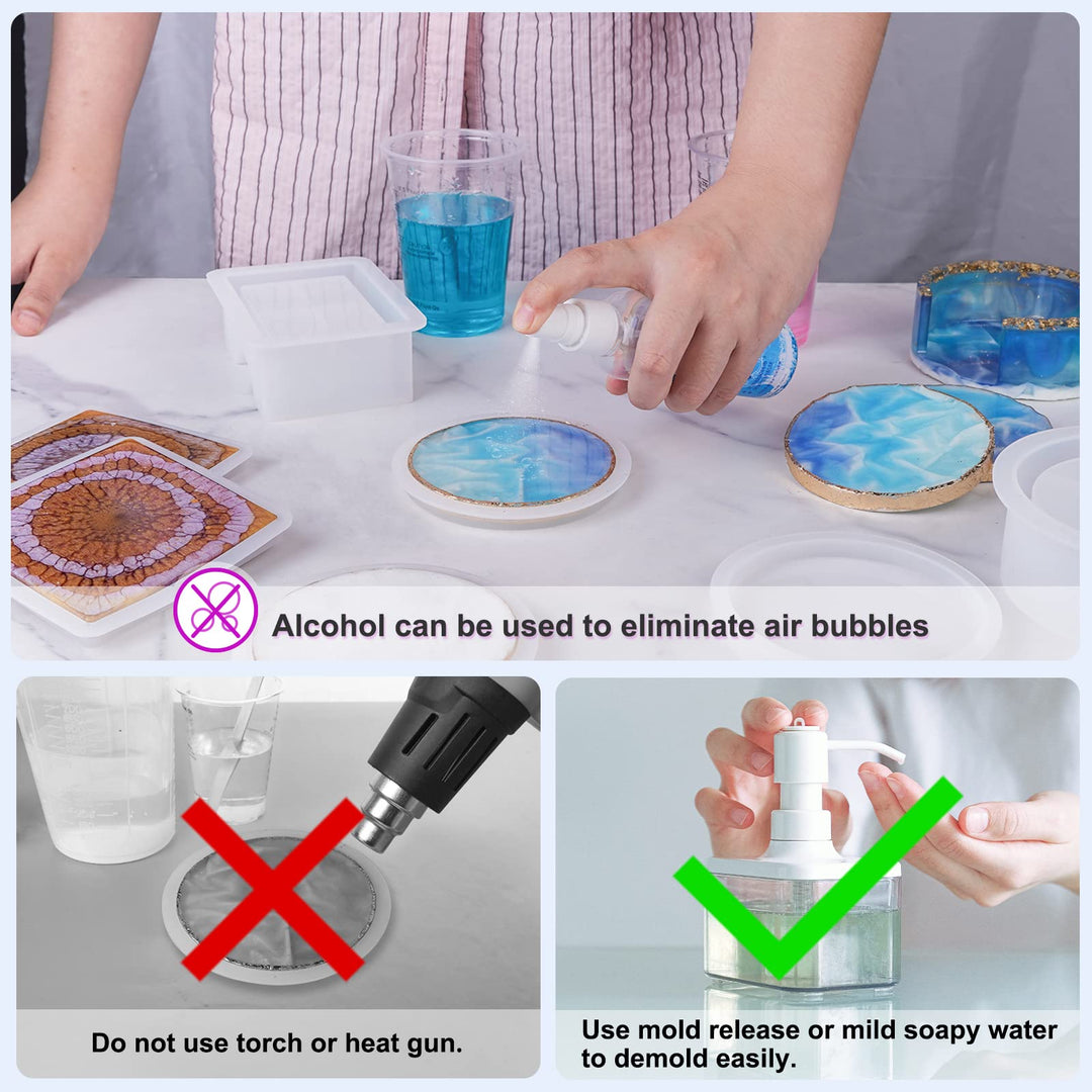 LET'S RESIN Coaster Resin Molds, Upgraded 10pcs Epoxy Molds Holder Kit with 5 Plastic Dropper 5 Wooden Sticks 2 Gloves, Sturdy Silicone Molds for Epoxy Resin, Cups Mats