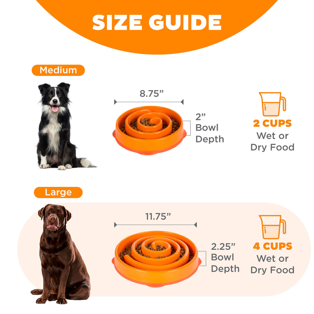 Fun Feeder Slo Bowl, Large Slow Feeder Dog Bowl, 4 Cups, Orange