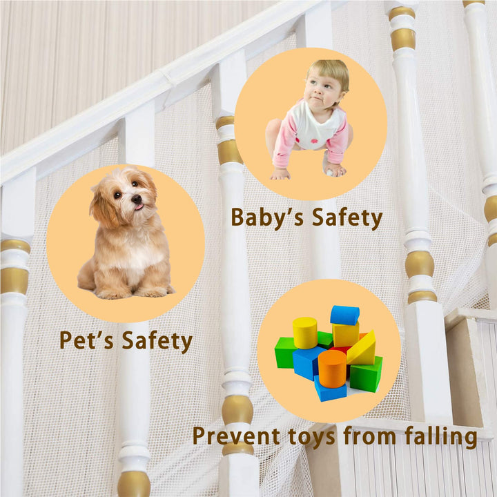 Balcony Netting for Pets, Stairway Net Dog Banister Net, Clear Balcony Screen for Stairs, Baby Balcony Patios Stairway Net, Stair Railing Proof Mesh for Kids, Toys, Pets