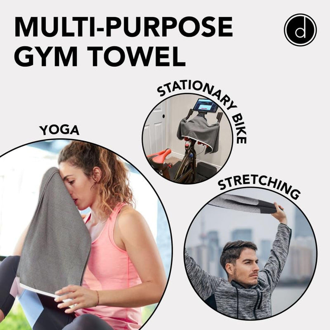Gym Towels for Sweat 44 x 16.5 (2 Pack) - Absorbent Waffle Fabric Texture Yoga Towel for Gym, Sports, and Exercise - Odor-Free, and Lightweight - for Men and Women - Grey
