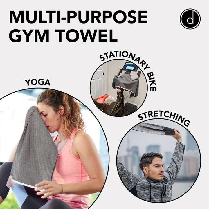 Gym Towels for Sweat 44 x 16.5 (2 Pack) - Absorbent Waffle Fabric Texture Yoga Towel for Gym, Sports, and Exercise - Odor-Free, and Lightweight - for Men and Women - Grey