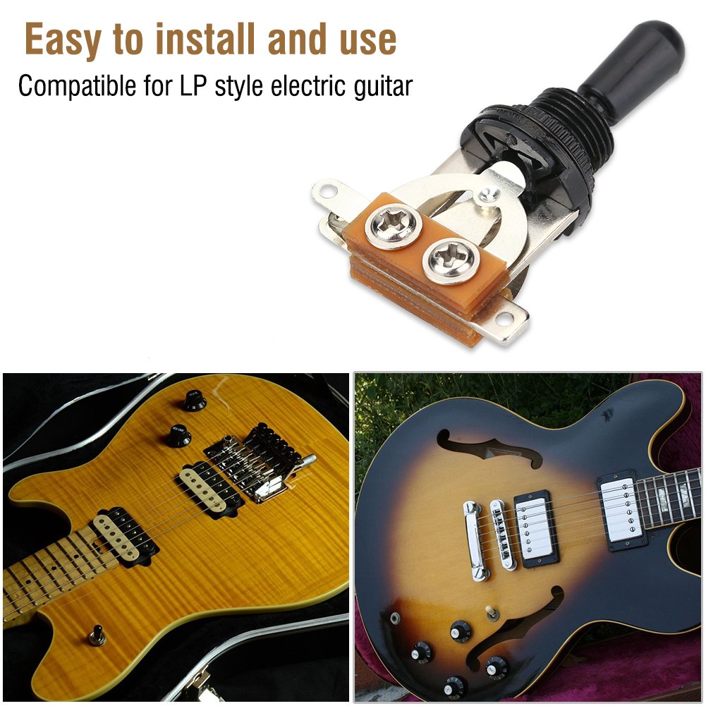 1Pc Guitar 3 Way Switch, Metal Guitar Pickup Selector Toggle Switch with Black Tip Replacement Part for LP Style Electric Guitar(Black)