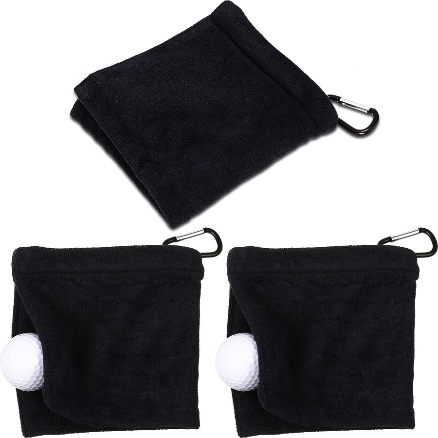 3 Pieces Golf Ball Towel 5.5 x 5.5 Inch Black Golf Wet and Dry Golf Towel Pocket Golf Towel with Clip Ball Towel Golf Ball Towel for Golf Course Exercise Towel