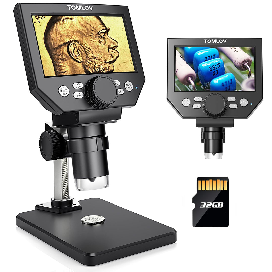 Coin Microscope LCD Digital Microscope 1000X, Coin Magnifier with 8 Adjustable LED Lights, PC View Compatible with Windows/MacBook, Built-in Long Lasting Battery, DM4 Lite, 4.3 Inch