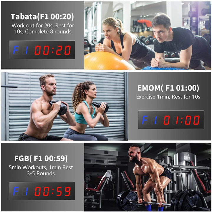 Gym Timer,LED Workout Colck Count Down/Up Clock,11.5 x 4 Ultra-Clear Digital Display, Power Bank Compatible with Workout Metal Stopwatch, Multi-Scenes with Remote